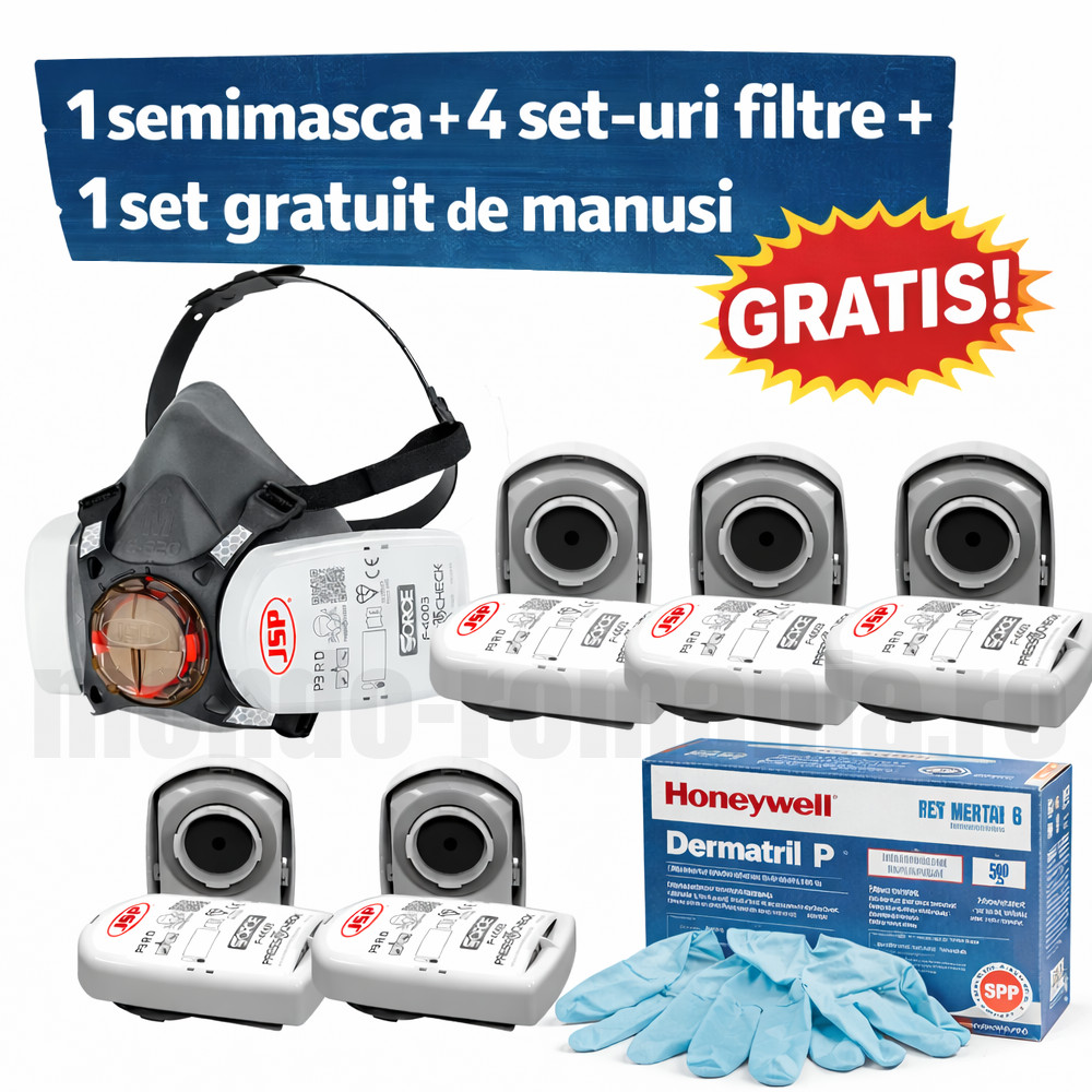 1 semimasca JSP FORCE8 + 4 perechi de filtre ABEK1P3 + 1 cutie de manusi